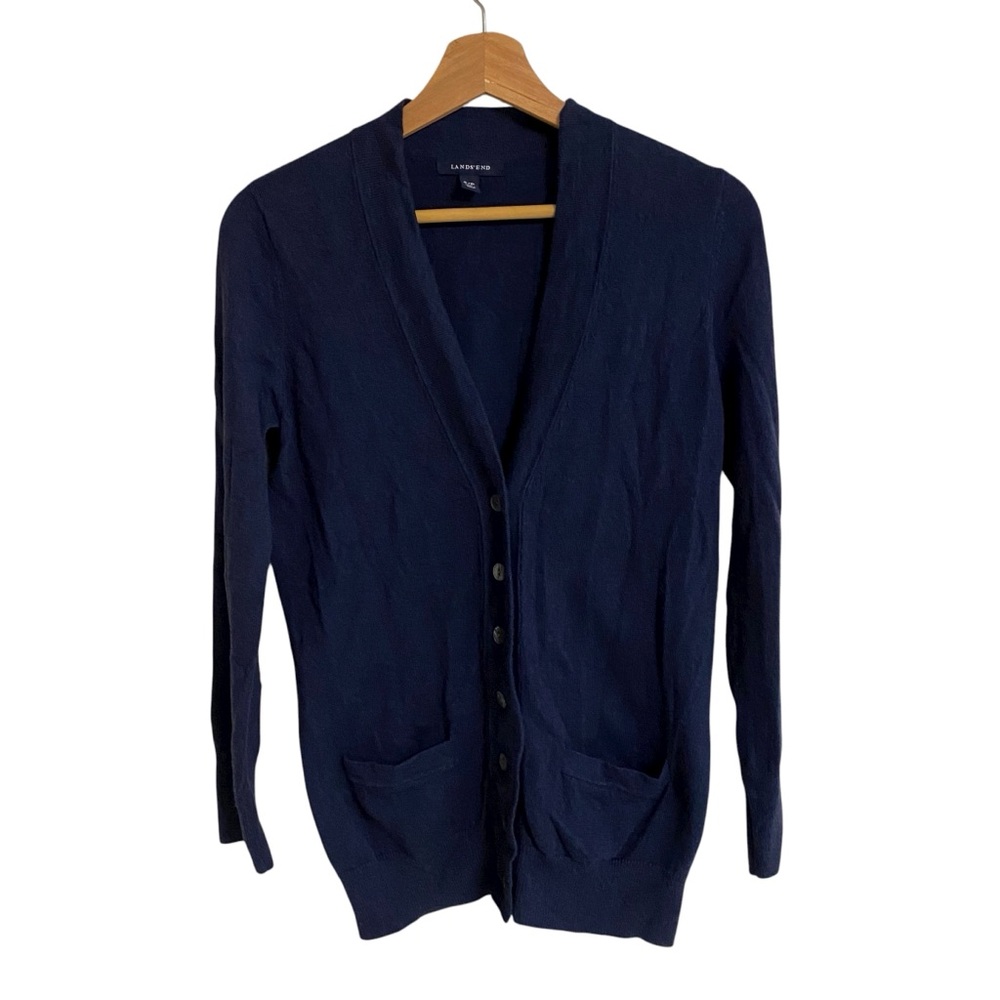 Lands’End navy blue cashmere blend button up long sleeve cardigan sweater size S - Picture 6 of 14